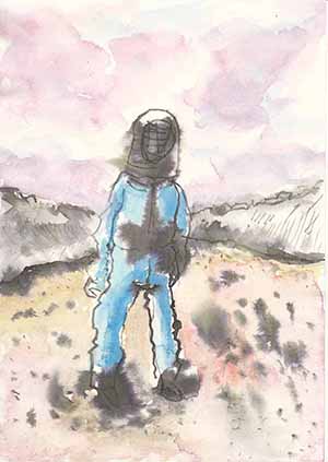 Zeichnung/Mischtechnikh auf Papier - Human with Landscape III